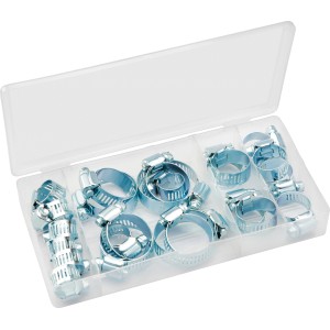 26-teiliges Klemm-Set in Sortimentsbox für Schlauchverbindungen.