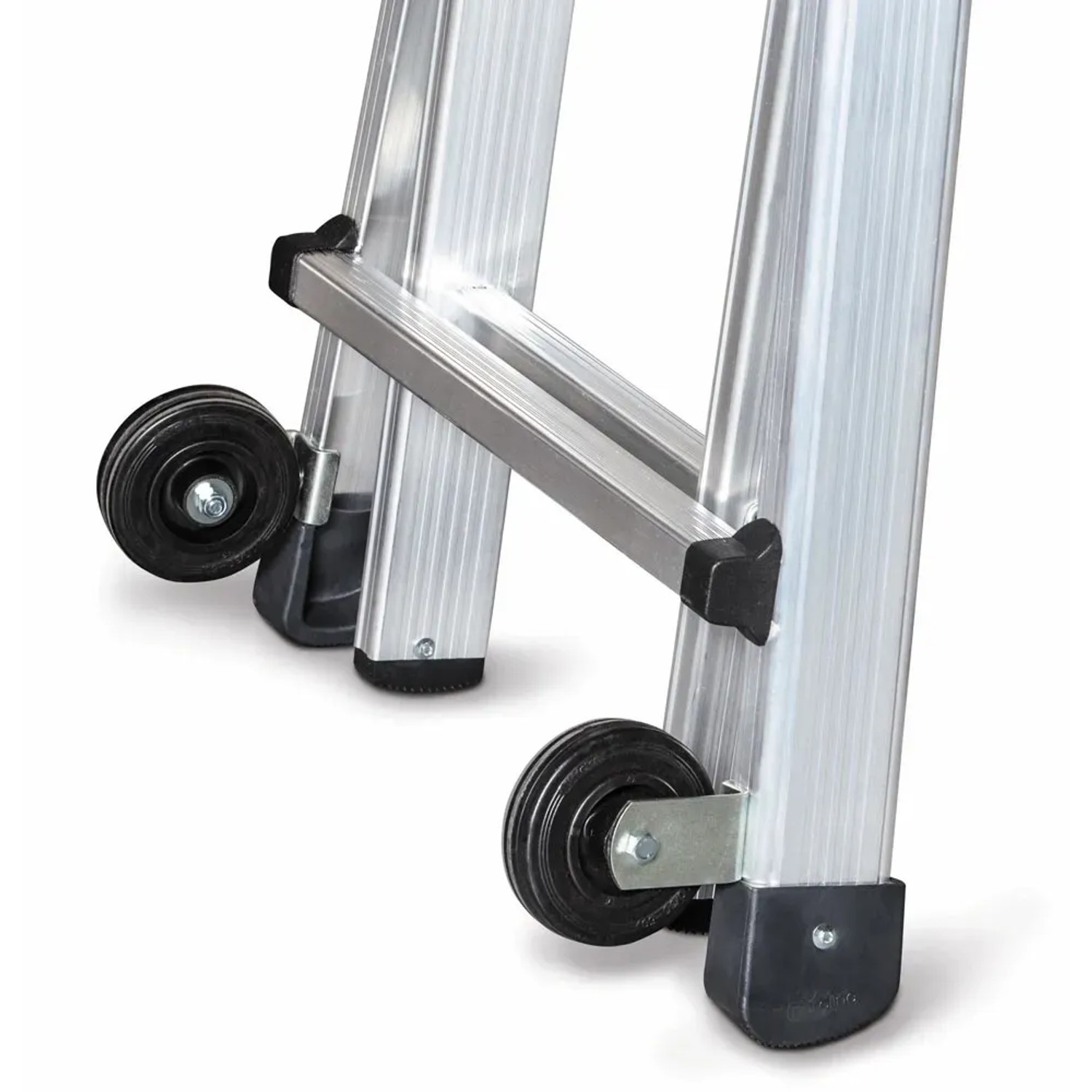 Detailaufnahme: Euroline Vario-Klappleiter mit Rollen für leichten Transport.