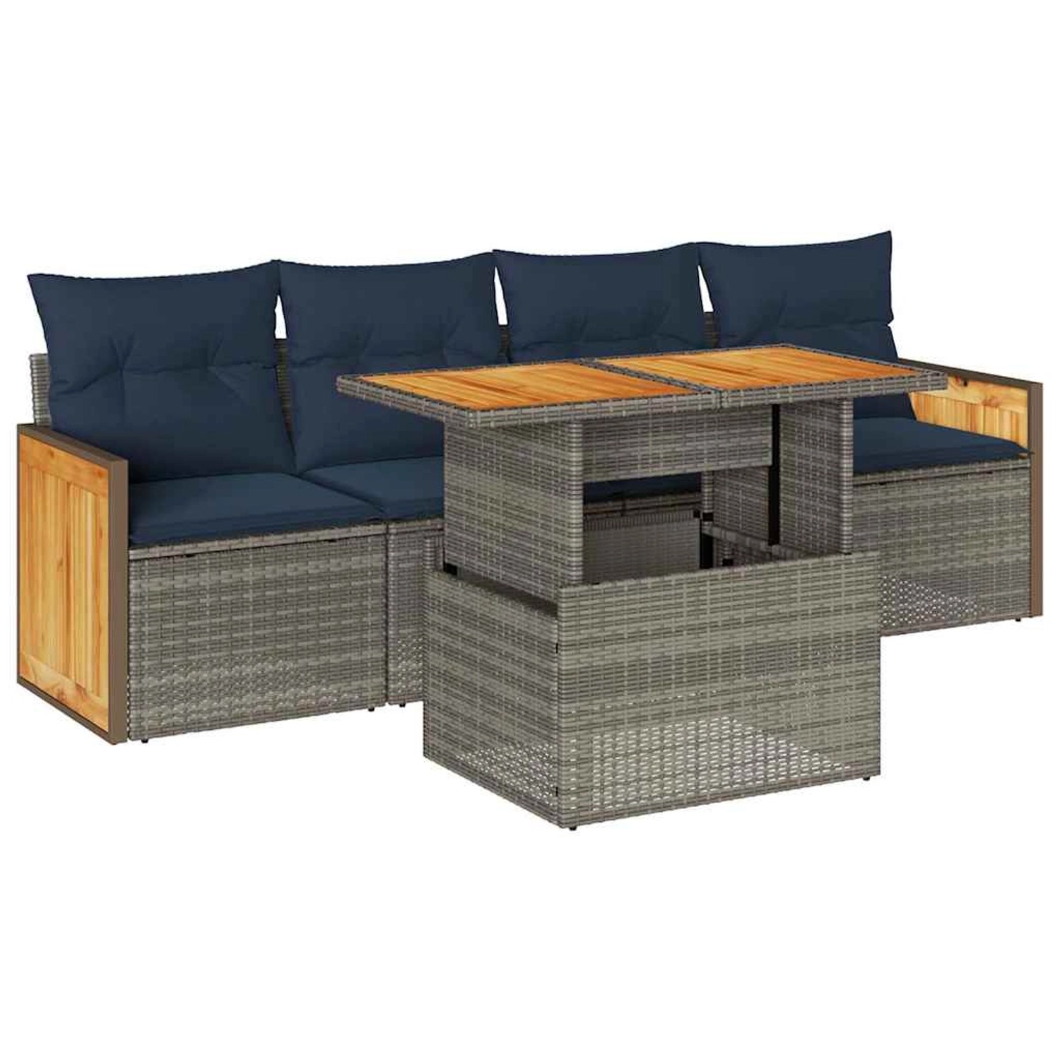 vidaXL 5-Tlg Garten-Sofagarnitur mit Kissen Grau Poly Rattan Akazie 3327659 günstig online kaufen
