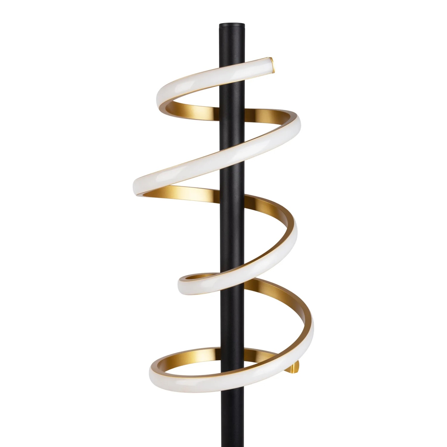 Näve LED-Stehleuchte Belleza in Gold, Schwarz und Weiß. Design-Stehlampe mit spiralförmigem Leuchtkörper.