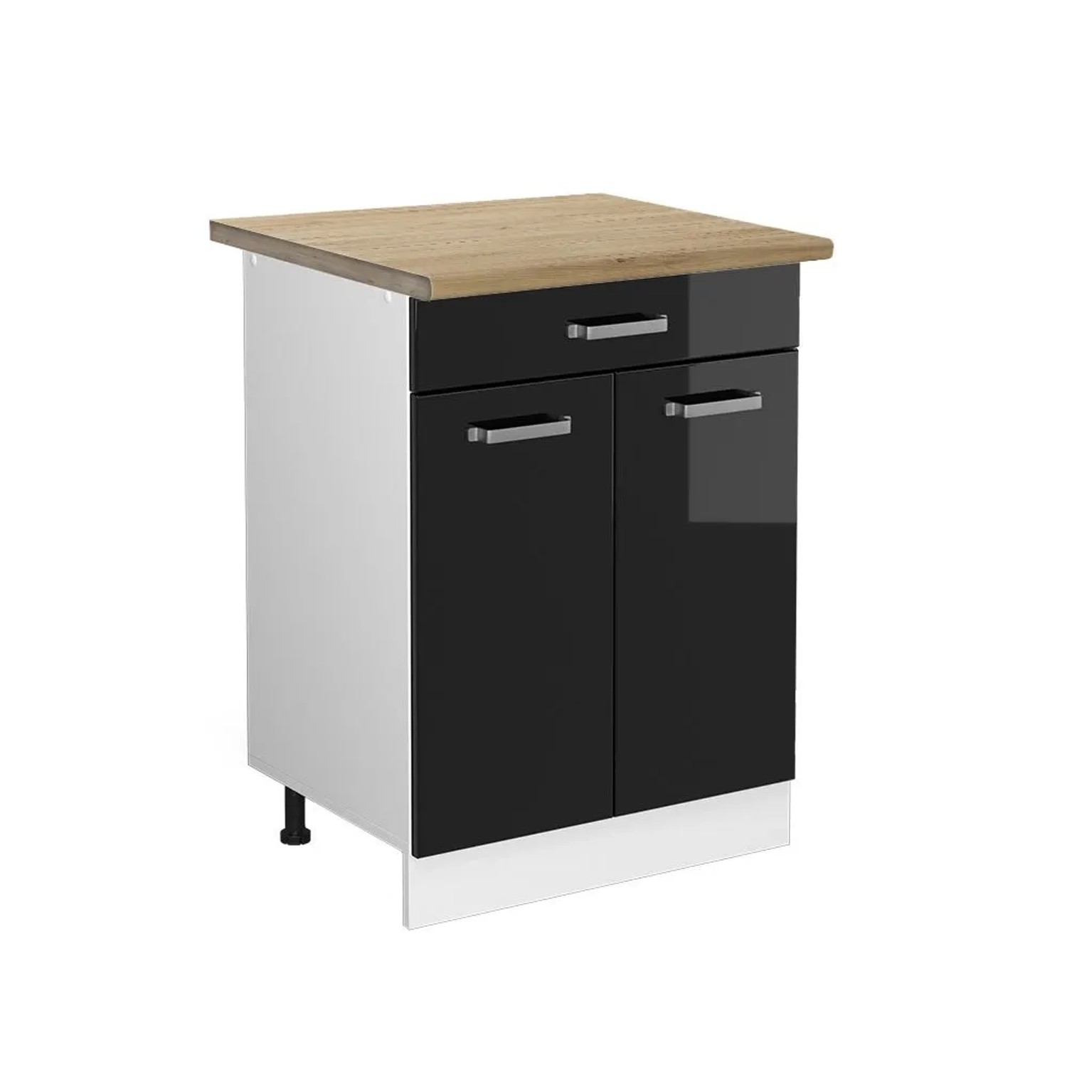 Vicco Küchenunterschrank R-Line Schwarz Hochglanz Weiß 60 cm mit Schublade AP Eiche