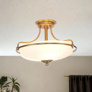 Licht-Erlebnisse Deckenleuchte Jugendstil Glas Metall Ø 42,2 cm 3x E27 in Messing Antik Creme