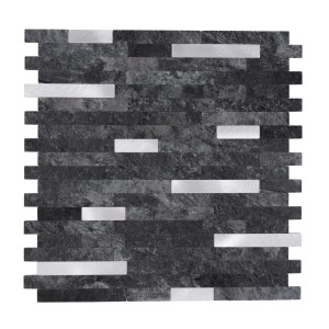 Dalsys Selbstklebende Fliesen 1m² 11 Stück Stein- Marmoroptik Anthrazit Silber