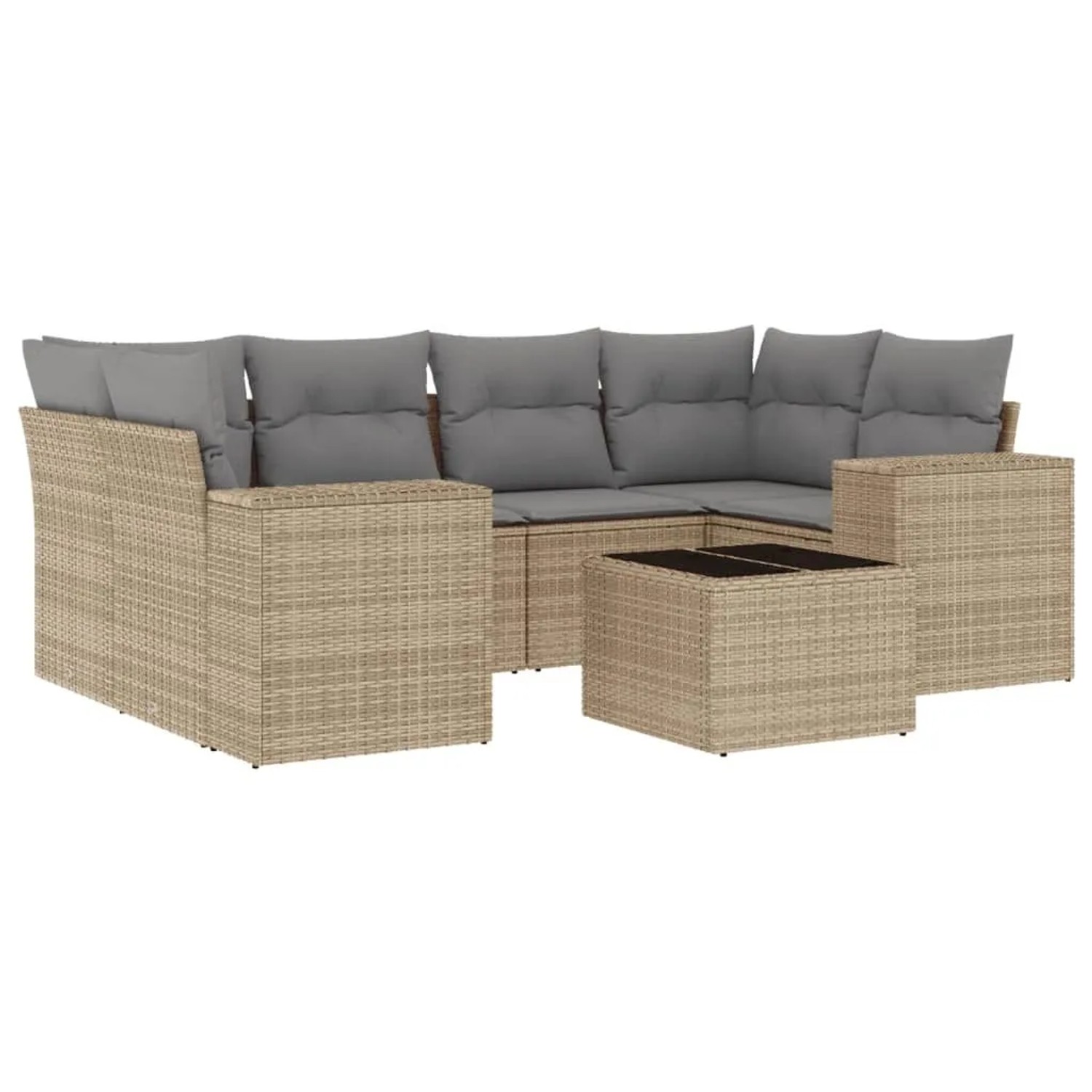 vidaXL 7-Tlg Garten-Sofagarnitur mit Kissen Beige Poly Rattan 3222318