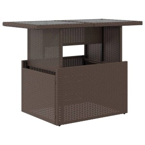 Brauner vidaXL Gartentisch mit Glasplatte, 100x55x73 cm, aus Poly Rattan.