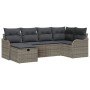 Graues 6-tlg. vidaXL Garten-Sofa-Set aus Poly Rattan mit Kissen und Stauraum.