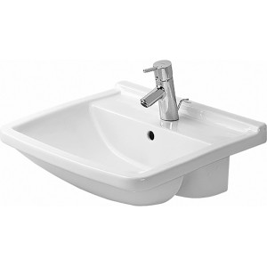 Weißes Duravit Starck 3 Einbauwaschbecken, 55 cm, mit Hahnloch und Armatur.