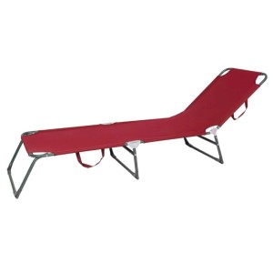 Rote klappbare 3-Bein Gartenliege mit verstellbarer Rückenlehne. Ideal als Sonnenliege oder Strandliege.
