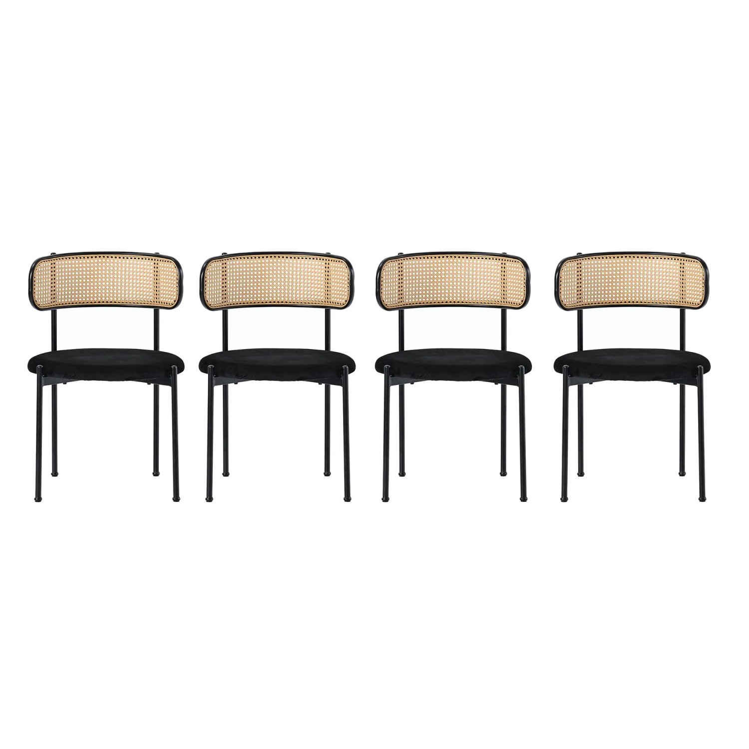 Merax Samt Esszimmerstuhl 4er Set Rattan Optik mit Metallbeinen Schwarz