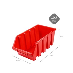 Rote PROREGAL Sichtlagerbox (15,5x20,4x34 cm) aus Polypropylen, ideal für Aufbewahrungssysteme.