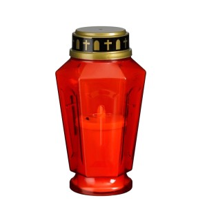 Rotes Luca Lighting LED-Grablicht, facettiert, mit goldenem Deckel und Kreuzen. Batteriebetrieben.