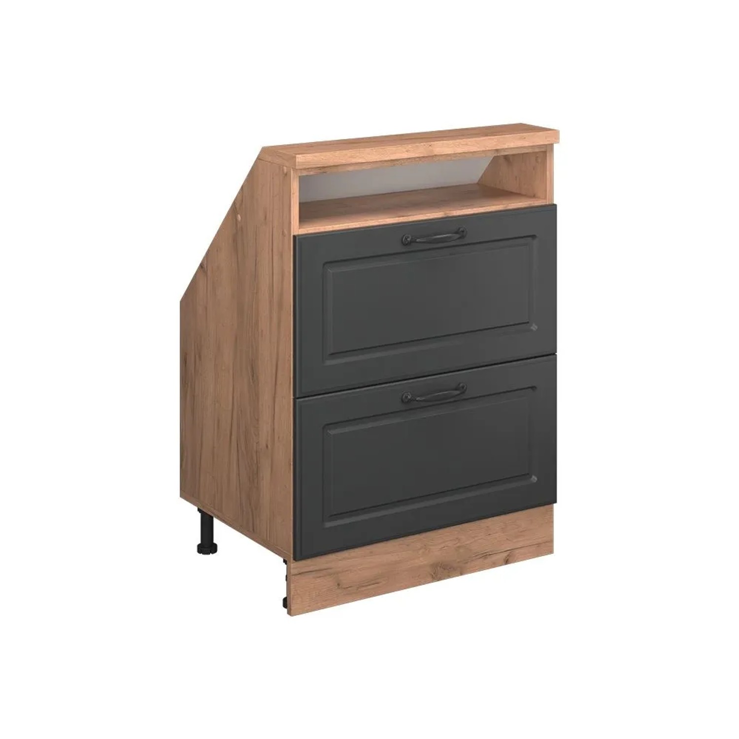 Vicco Küchenschrank für Dachschrägen R-Line Anthrazit Landhaus Goldkraft Eiche 60 x 82 mit 2 Schubladen Art Nr 58223