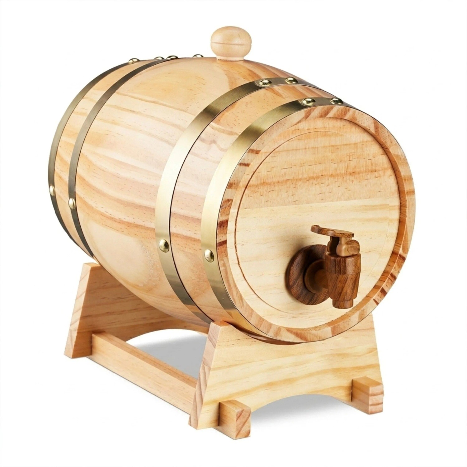 Relaxdays Schnapsfass Holz Aluminium Natur Zapfhahn 25 cm x 18,5 cm x 27 cm 1,1 kg