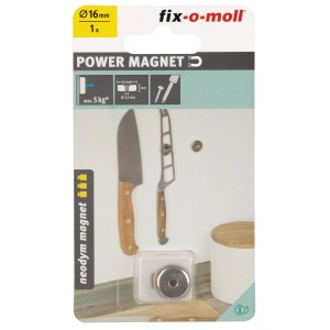 Fix-o-moll Topfmagnet Neodym, 5x16x3,5mm, silber, mit Senkbohrung. Starker Magnet für Werkzeug und Messer.