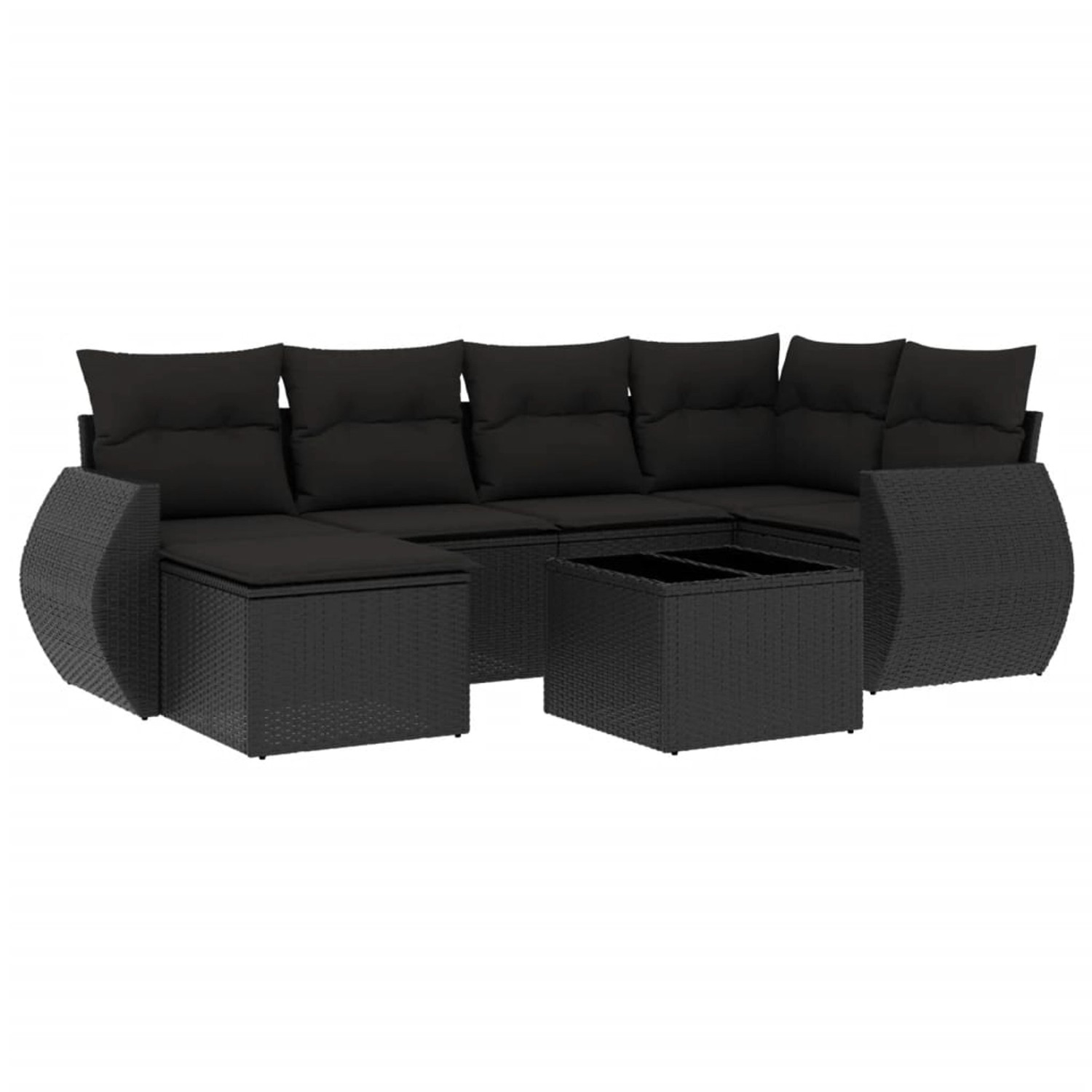 vidaXL 7-Tlg Garten-Sofagarnitur mit Kissen Schwarz Poly Rattan 3254002 günstig online kaufen