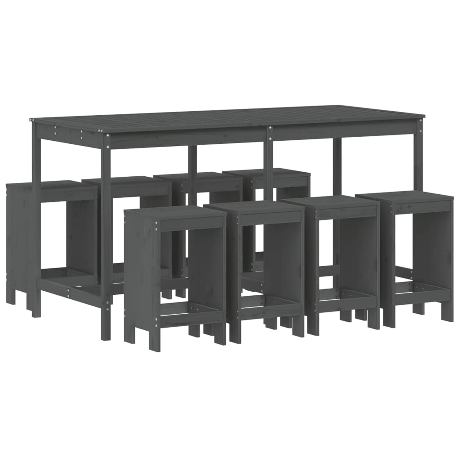 Thumbnail - vidaXL 9-tlg Gartenbar-Set Grau Massivholz Kiefer Modell 1