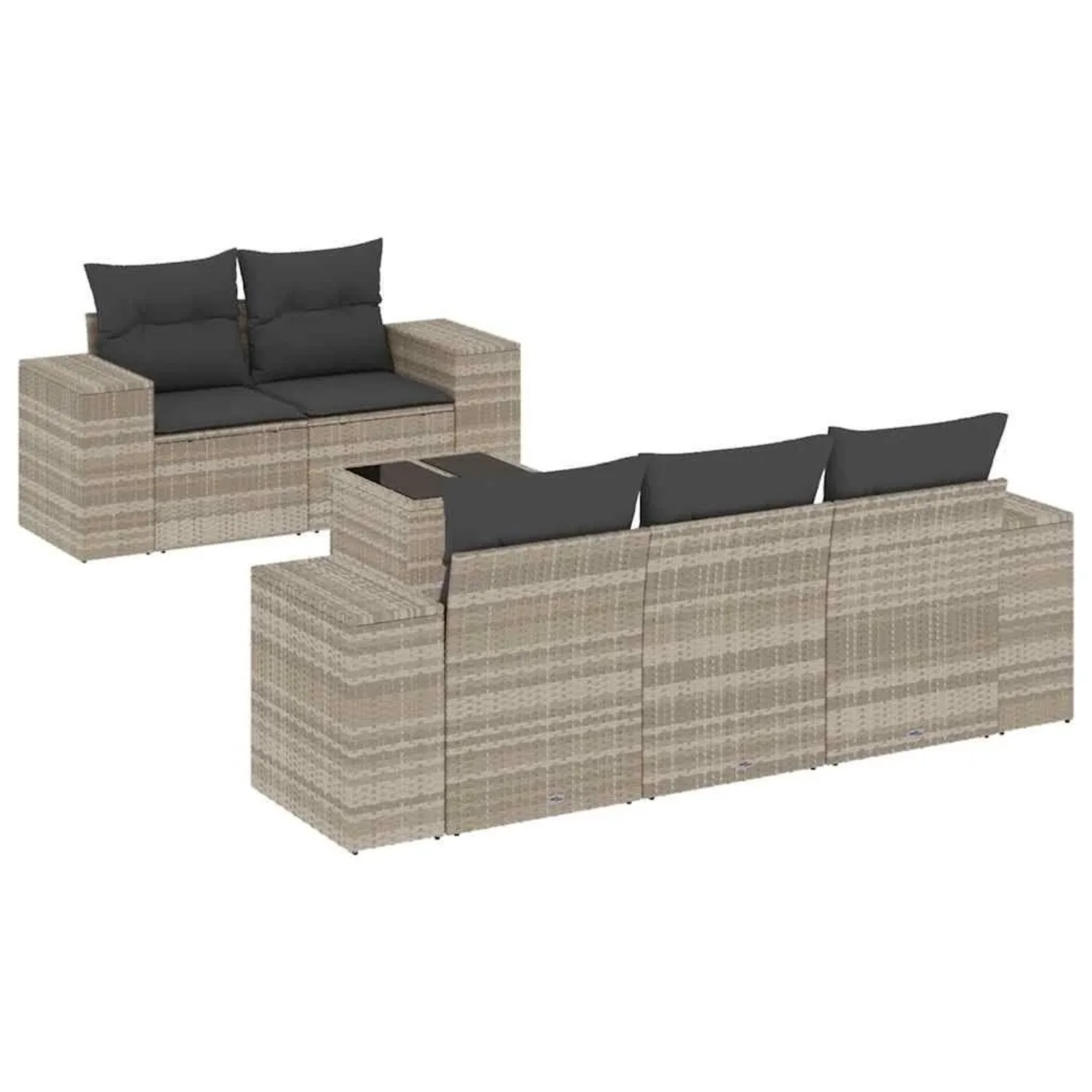 vidaXL 6-Tlg Garten-Sofagarnitur mit Kissen Hellgrau Poly Rattan 3222301