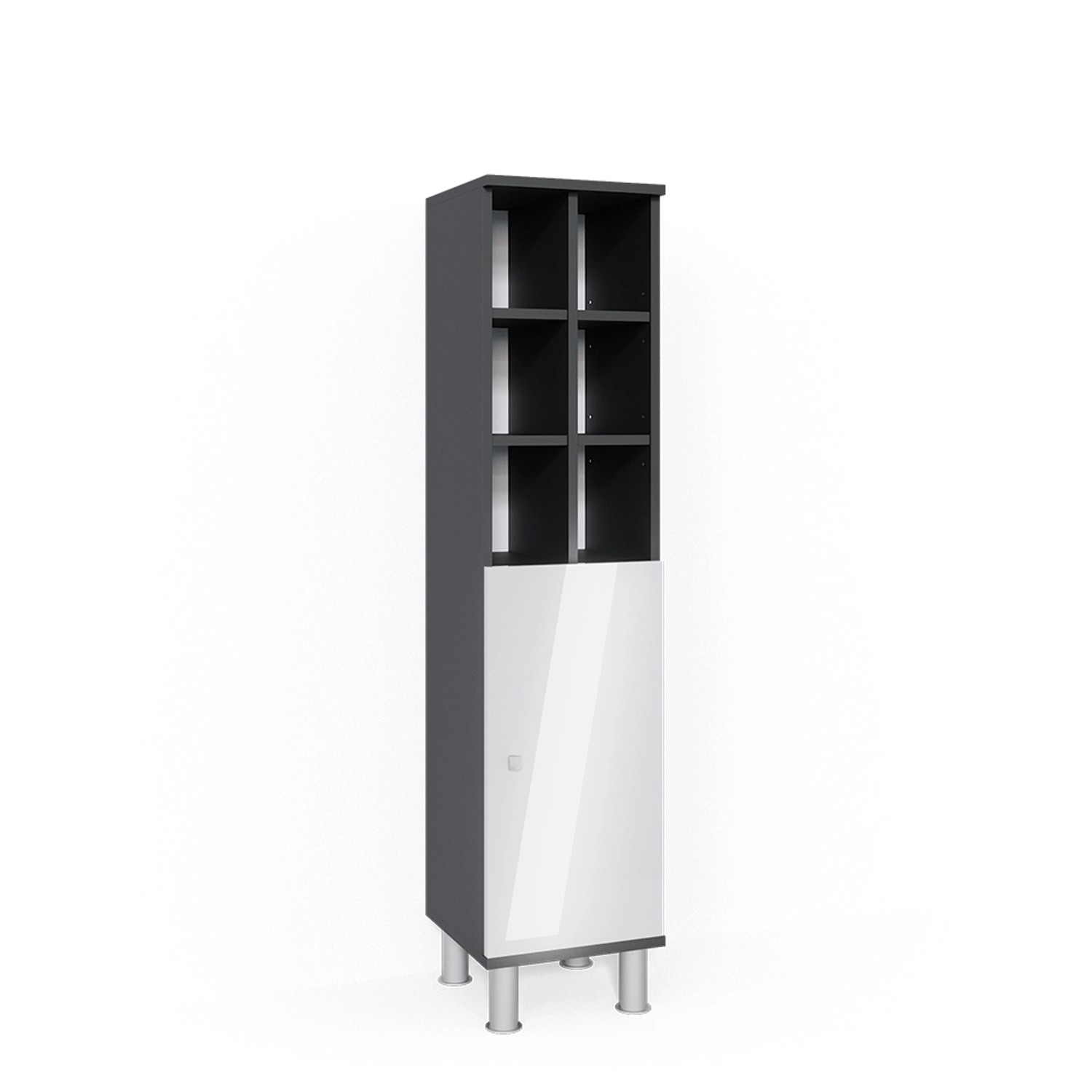 Thumbnail - Vicco Midischrank Fynn Weiß Hochglanz/Anthrazit 30 x 131 cm Große Tür
