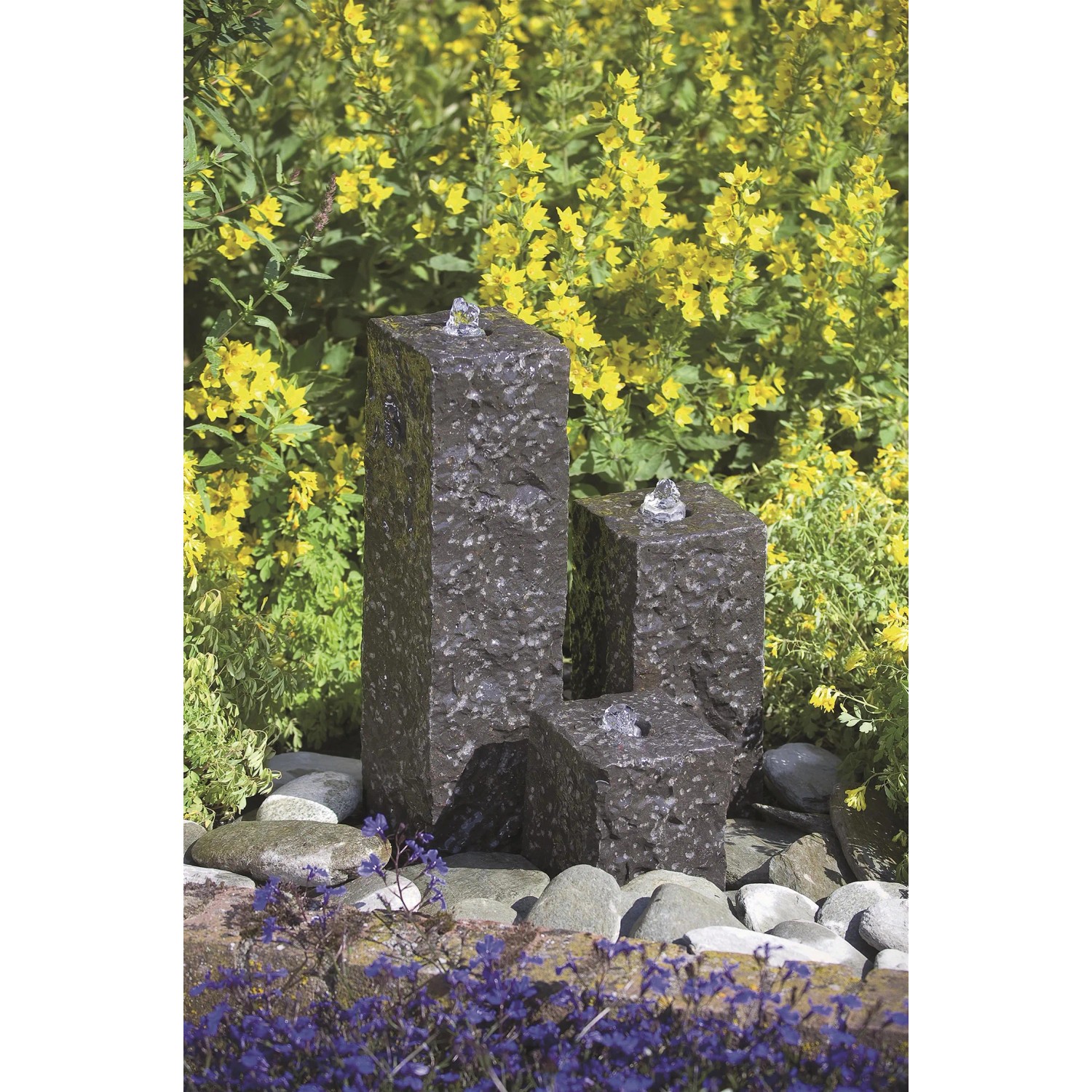 Ubbink Gartenbrunnen Modena: 3 Granitsäulen mit LED, 15-45cm hoch.