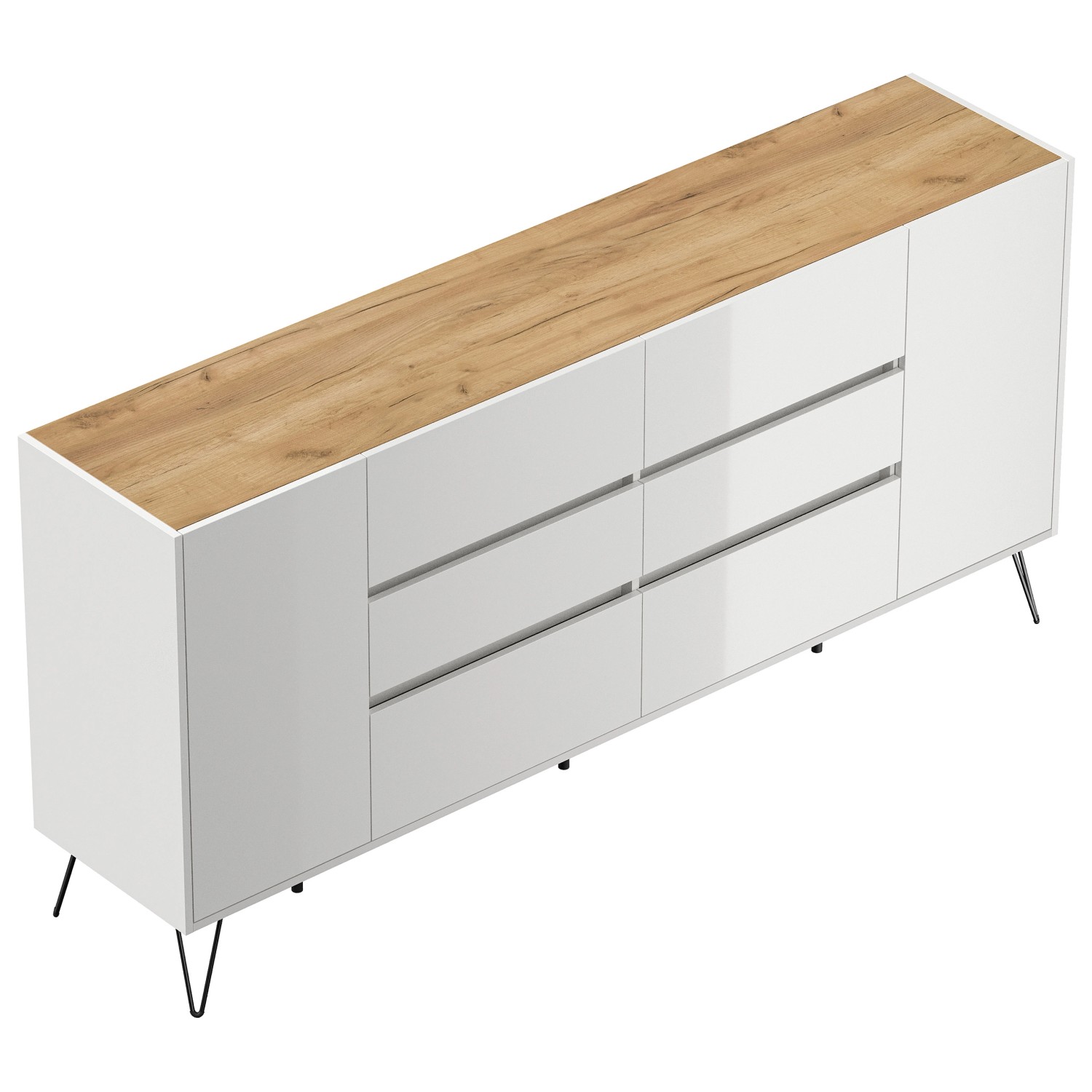 Posseik Sideboard Industrial R 6 Schubladen 2 Türen 200 cm Weiß Eiche Top günstig online kaufen