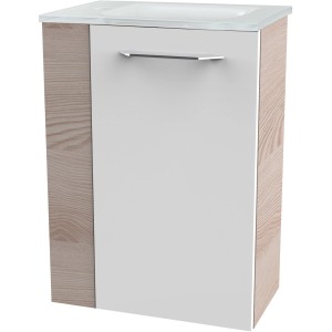 Fackelmann Waschbeckenunterschrank SBC Alaska Esche, 44 cm breit, mit weißer Front und Griff.