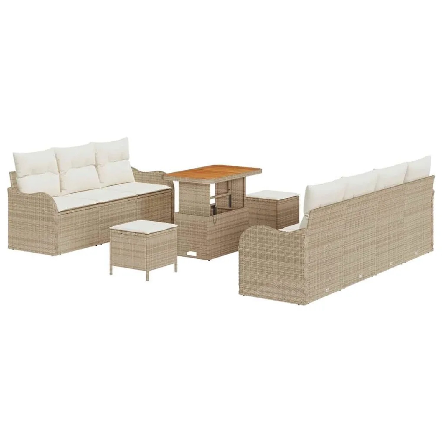 vidaXL Garten-Sofa-Set mit Kissen mit Speicher 10-Tlg Beige und Creme 3364181