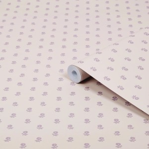 Laura Ashley Vliestapete Daisy Lavender Purple Rosa mit Gänseblümchenmuster, Rolle angeschnitten.