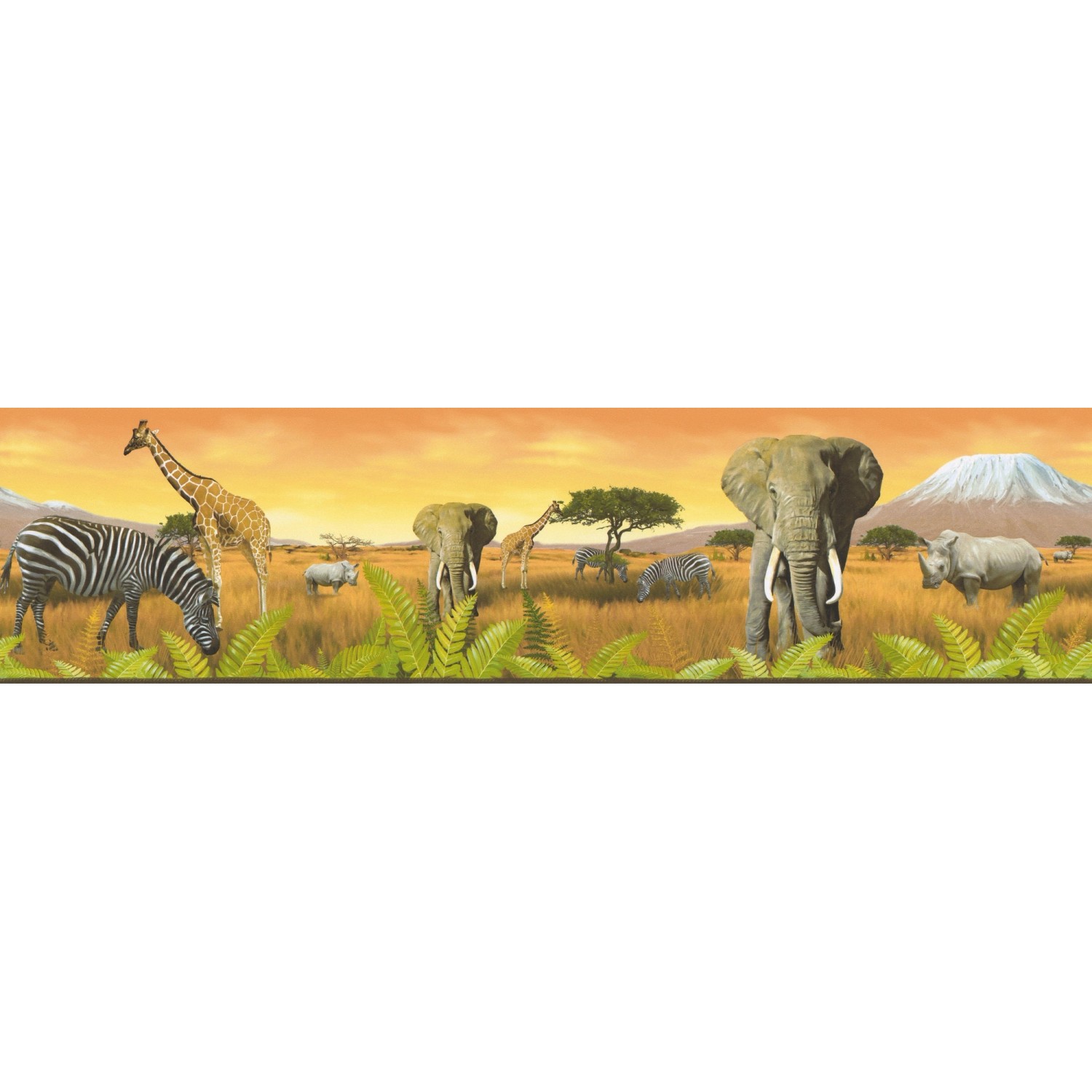 Bricoflor Afrika Tapeten Bordüre in Orange und Grün Tapetenbordüre mit Elefant und Giraffe Ideal für Kinderzimmer und Wo