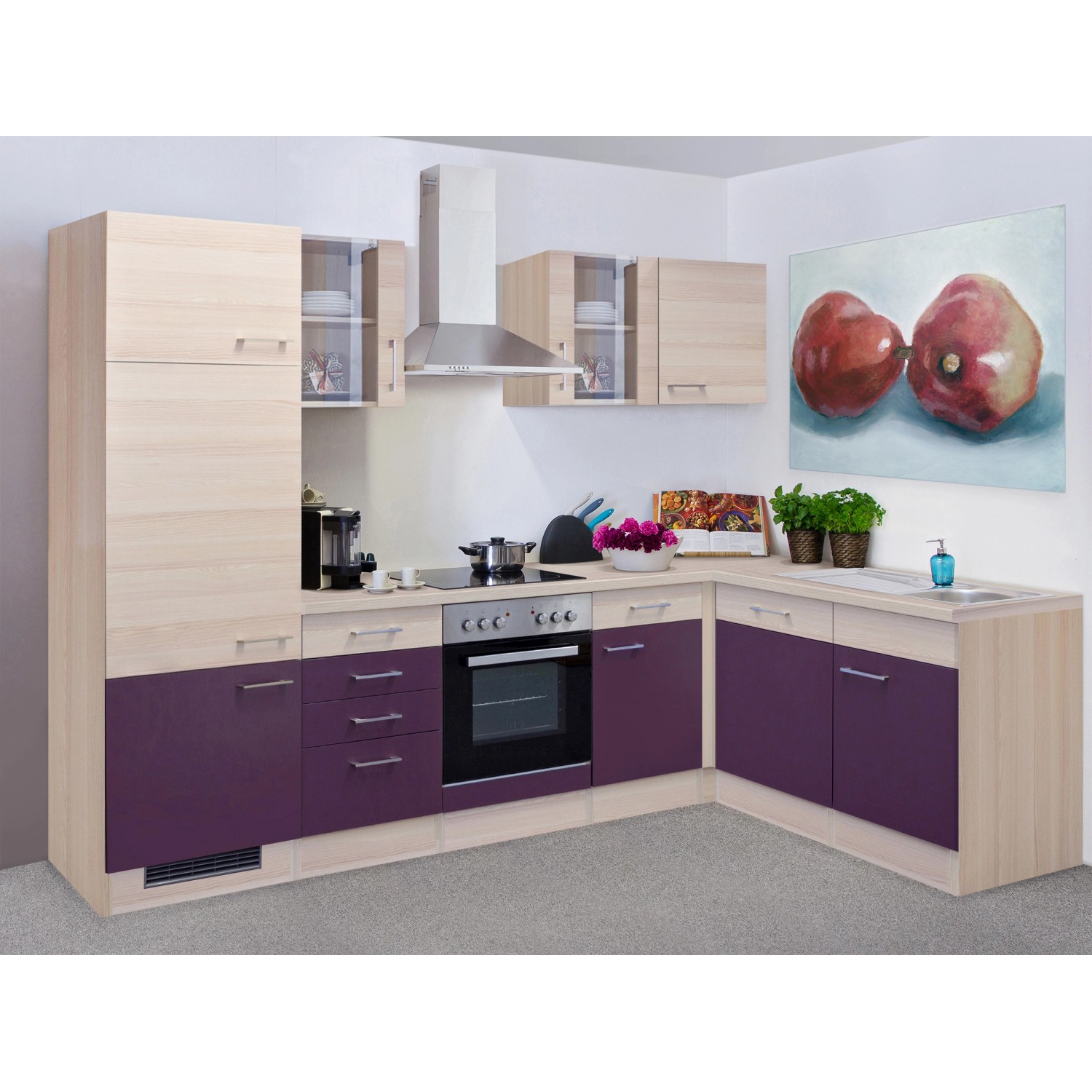 Flex-Well Exclusiv Winkelküche Focus 280 cm Akazie-Aubergine günstig online kaufen