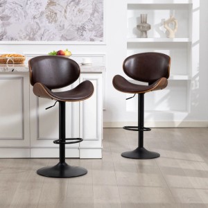 PXloue 2er-Set Barhocker Drehbar mit Sitzkissen und Fußstützen Kunstleder Braun