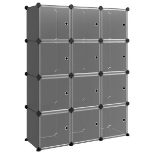 vidaXL Regalsystem mit 12 Würfeln und Türen Schwarz PP 340556