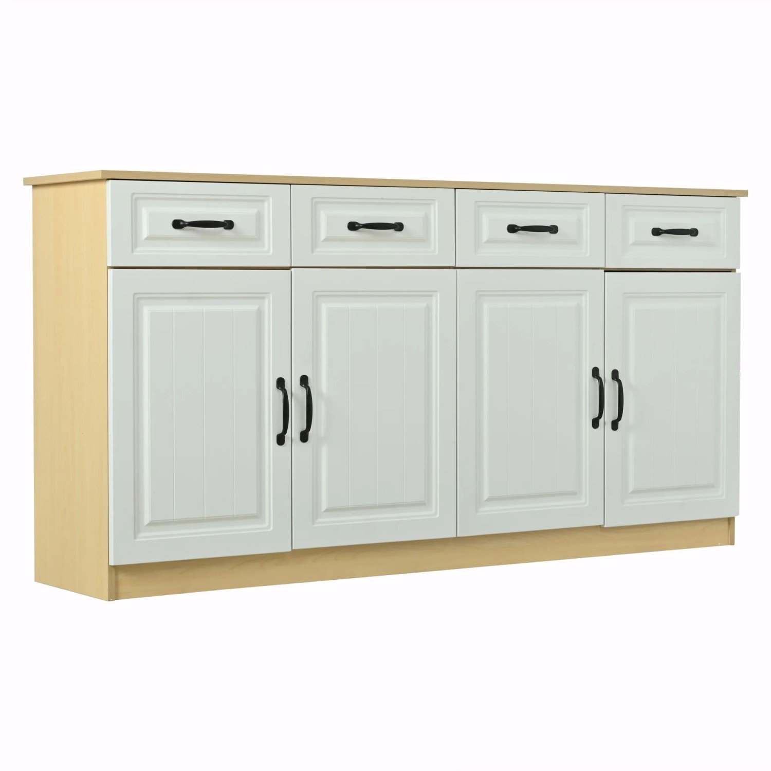 ModernLuxe Modernes Sideboard mit 4 Schubladen 4 Türen 8 Metallgriffen MDF Weiß Natur