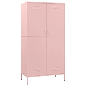 Rosa Kleiderschrank vidaXL aus Stahl, 90x50x180 cm, mit vier Türen und Lüftungsschlitzen.