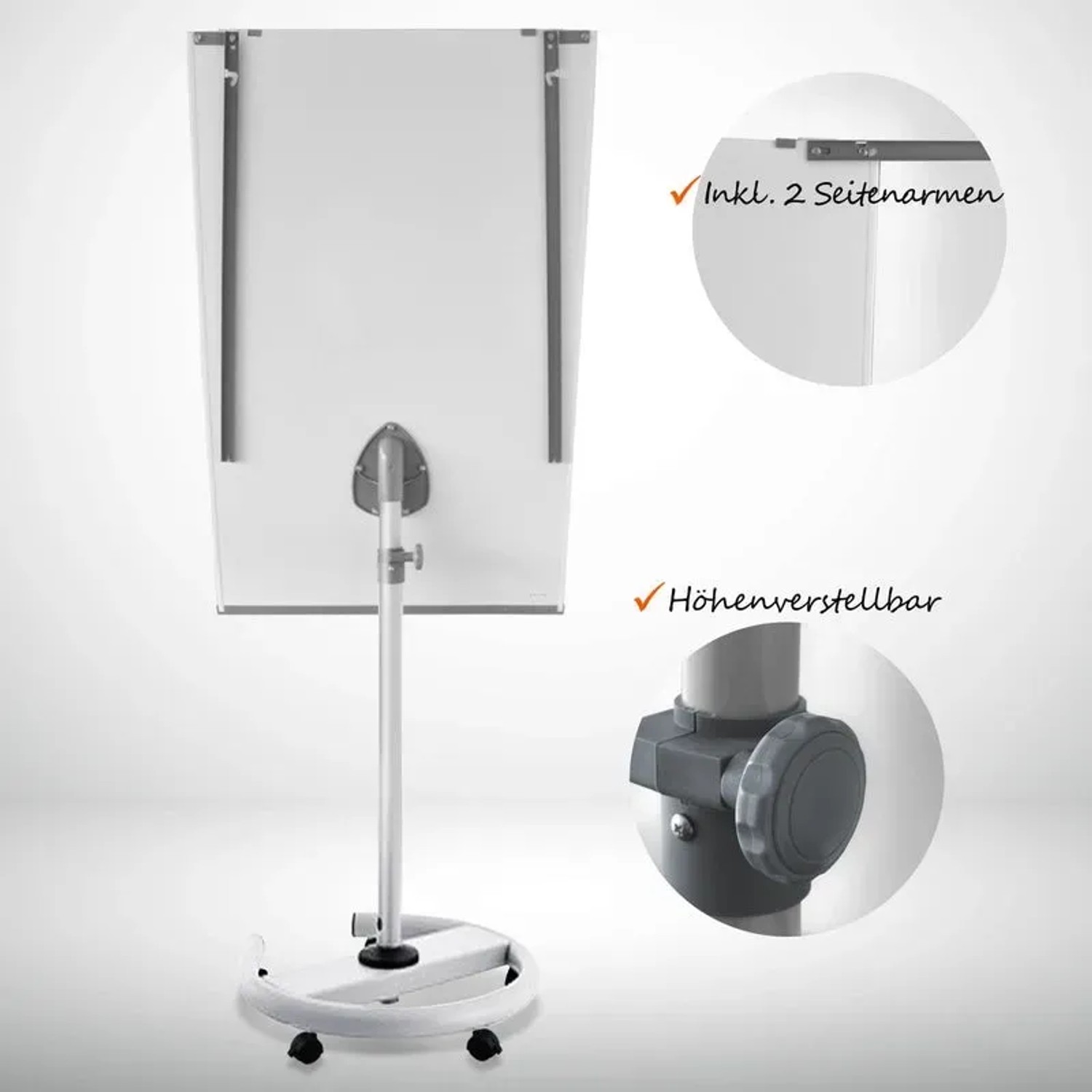 Mobiles Flipchart Shark von Karat mit Rollenfuß, höhenverstellbar, für Büro & Deko.