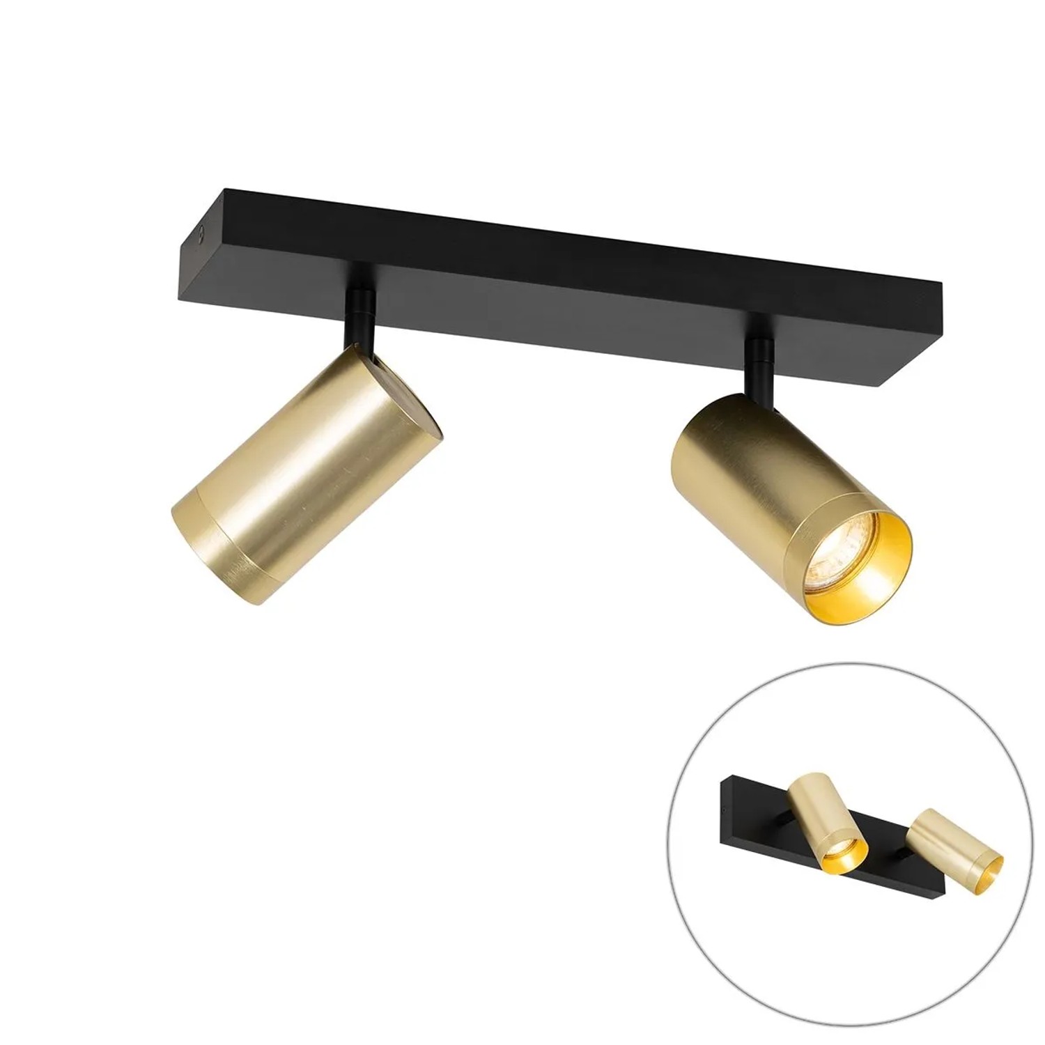 QAZQA Deckenstrahler Schwarz mit Goldenem Verstellbarem 2 Licht Jeana Luxe