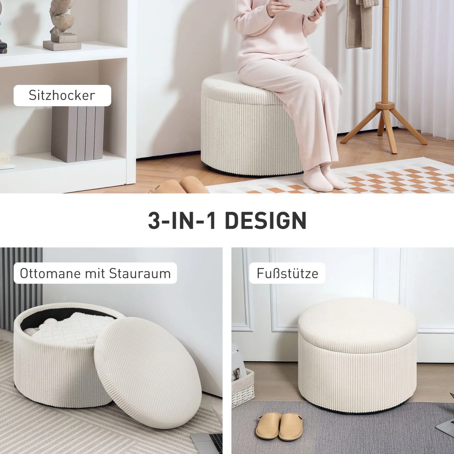 HOMCOM Hocker mit Stauraum 60 x 60 x 41 cm Beige kaufen bei OBI