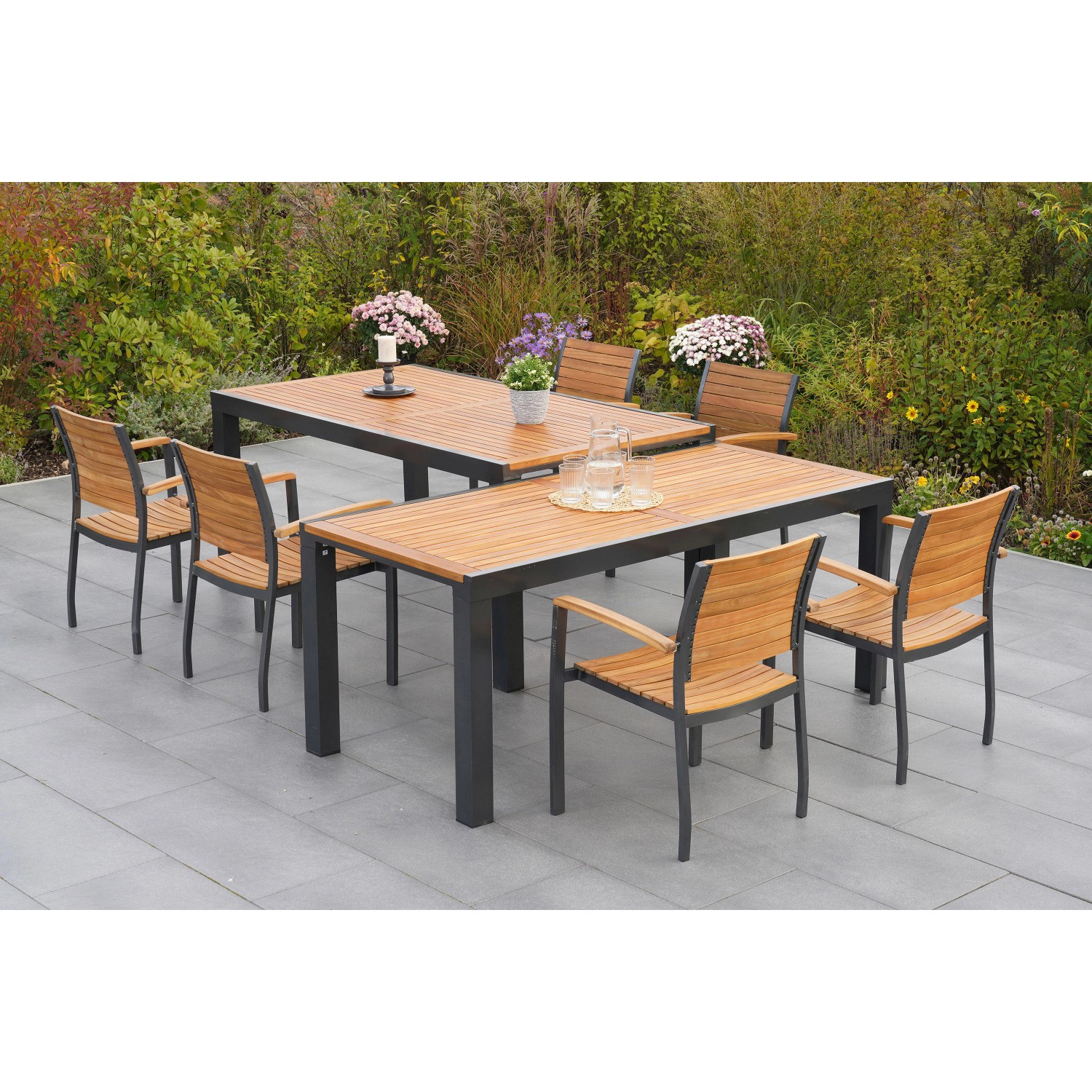 Merxx Gartenmöbel-Set Santorin 9-teilig Stapelsessel & Flex Ausziehtisch günstig online kaufen