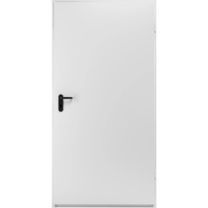 Weißes ZK-Tür-Element mit Eckzarge, 875x1875x55 mm, DIN links, mit schwarzem Türgriff.