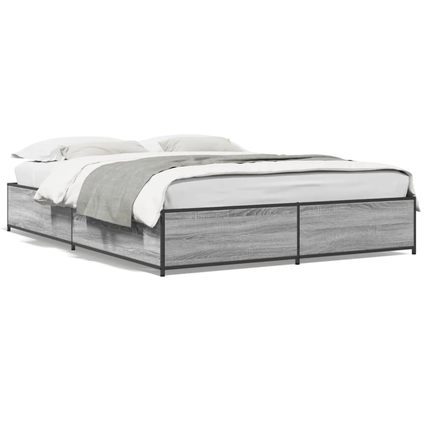 vidaXL Bettgestell Grau Sonoma 150x200 cm Holzwerkstoff und Metall 3279840 günstig online kaufen