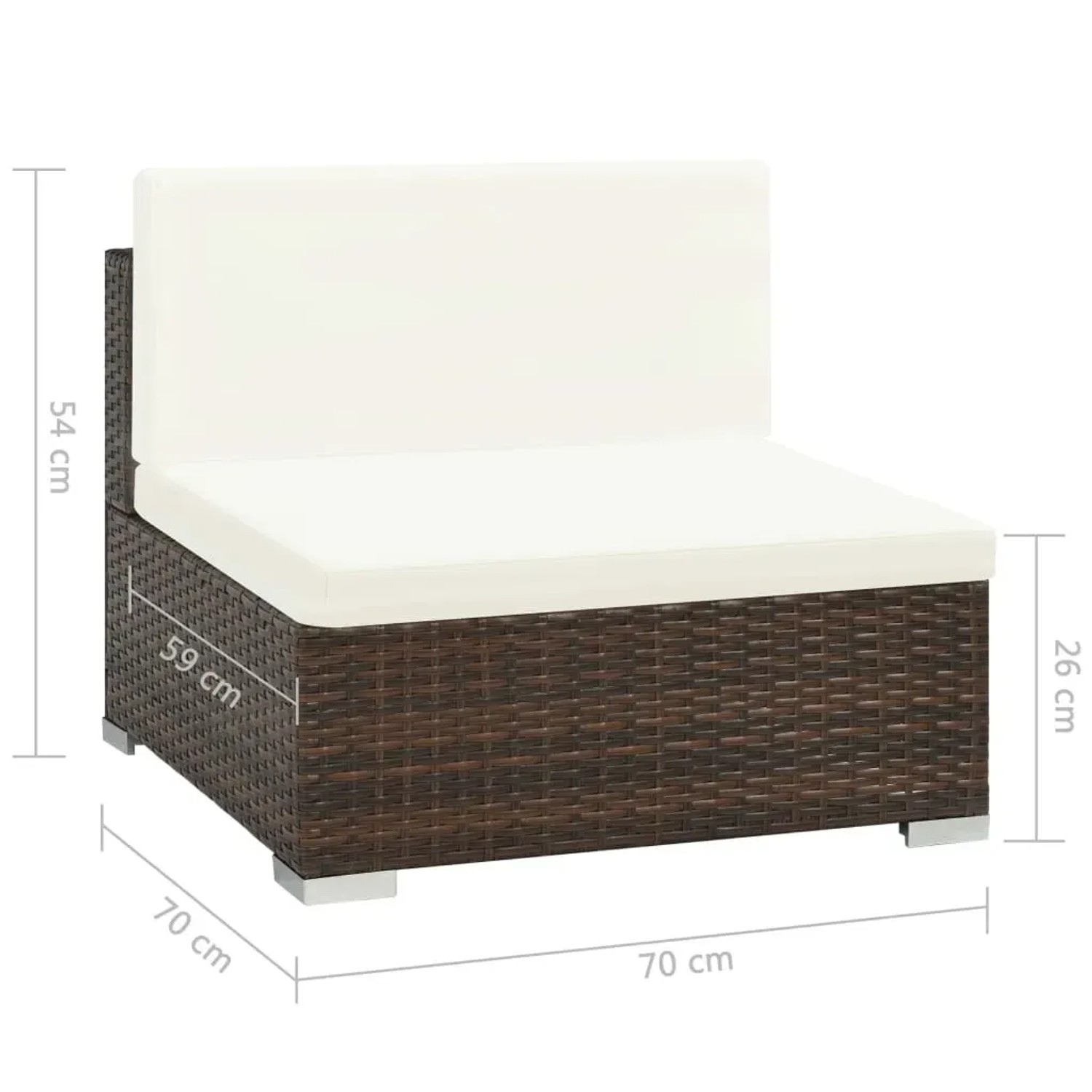 vidaXL Gartenmöbel: Lounge-Eckelement aus braunem Rattan mit cremeweißen Auflagen.