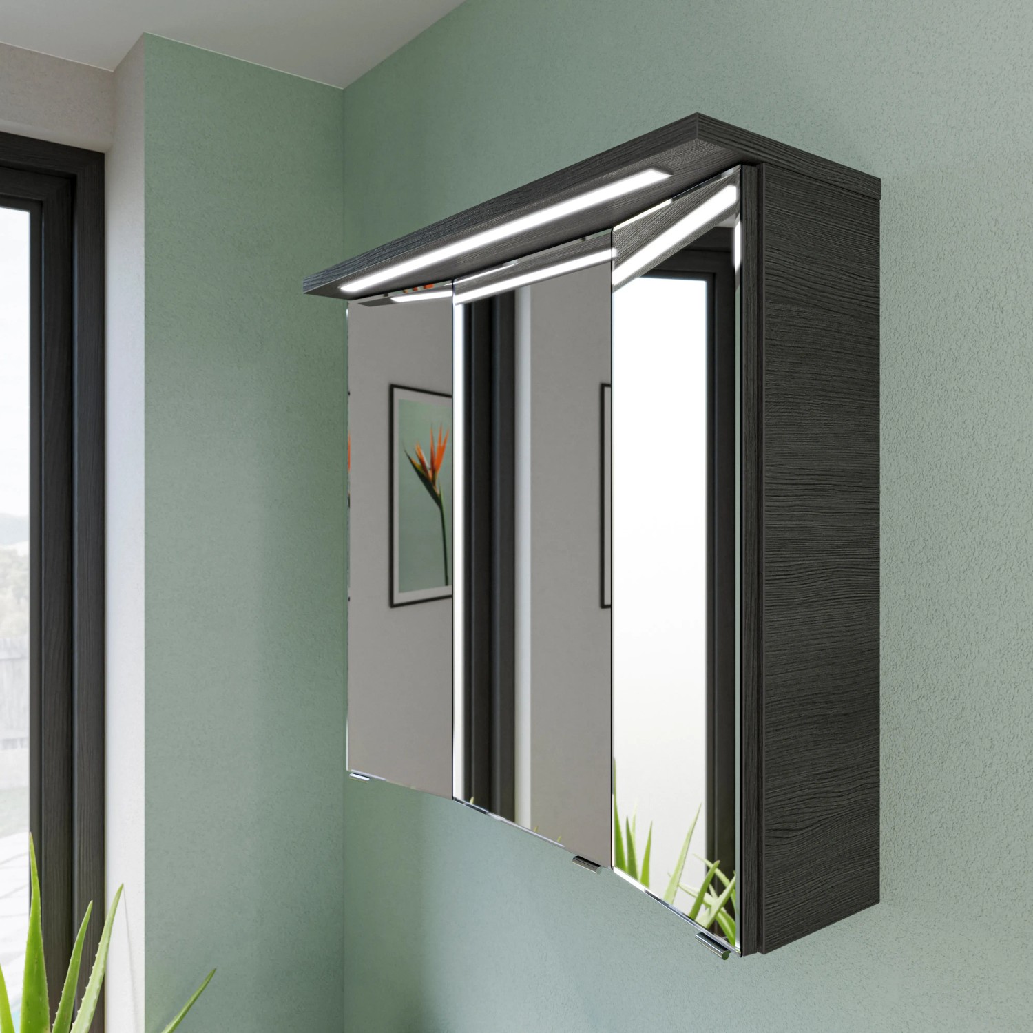 Pelipal Trentino Spiegelschrank 110 cm in Graphit mit LED-Beleuchtung. Badmöbel für Ihr Badezimmer.