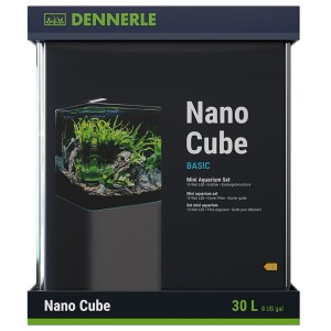 Dennerle Nano Cube Basic 30L Aquarium Set mit LED-Beleuchtung, Eckfilter und Broschüre.