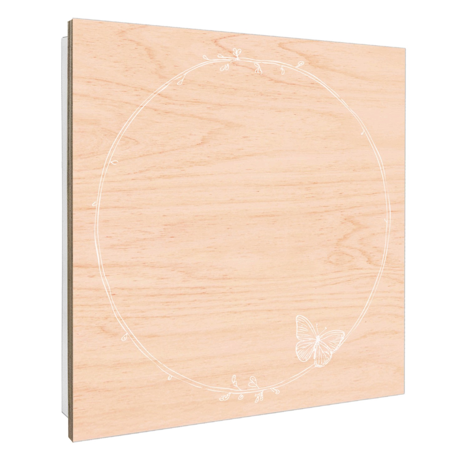 Banjado Schlüsselkasten mit Holzfront, 30x30cm, Motiv Schmetterlingskranz. Schlüsselaufbewahrung für die Wand.