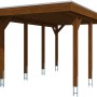 Skan Holz Einzelcarport aus Nussbaumholz, stabile Holzkonstruktion mit flachem Dach.