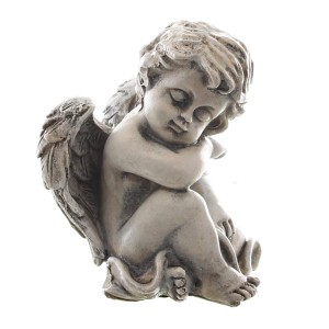 Graue Deko-Figur Engel, 10 cm, aus Polyresin für Garten und Haus.