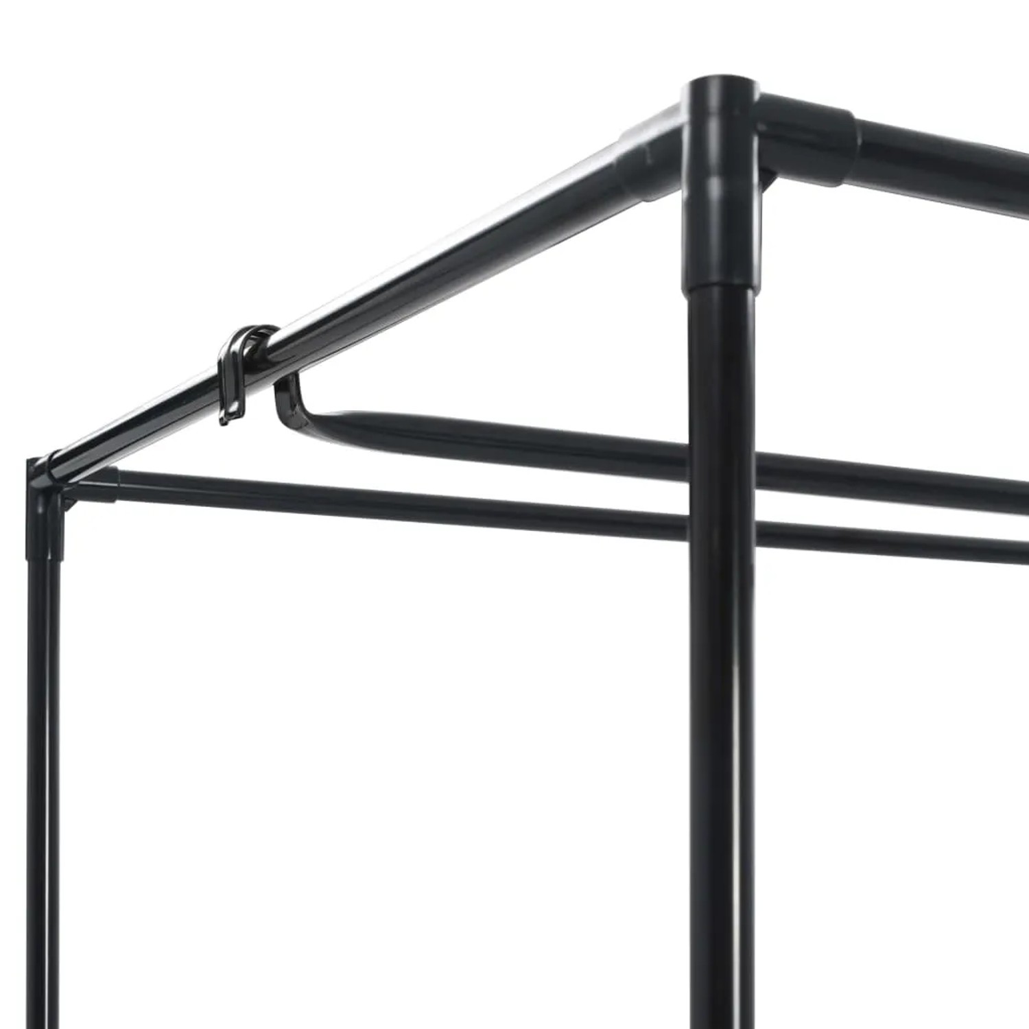 Detailansicht: Schwarzer vidaXL Kleiderschrank (75x50x160 cm) mit Eisenrahmen und Kleiderstange.