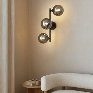 Lindby Wandleuchte Wandlampe Innen Orbelia 10041692 Modern in Schwarz aus Glas 3-flammig G9 Wohnzimmerleuchte
