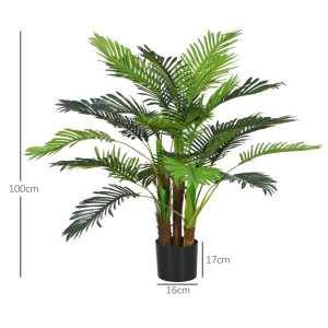 Realistische Kunstpalme mit üppigen grünen Blättern in schwarzem Topf, 100 cm hoch. Ideal als Hausbaum Dekoration.