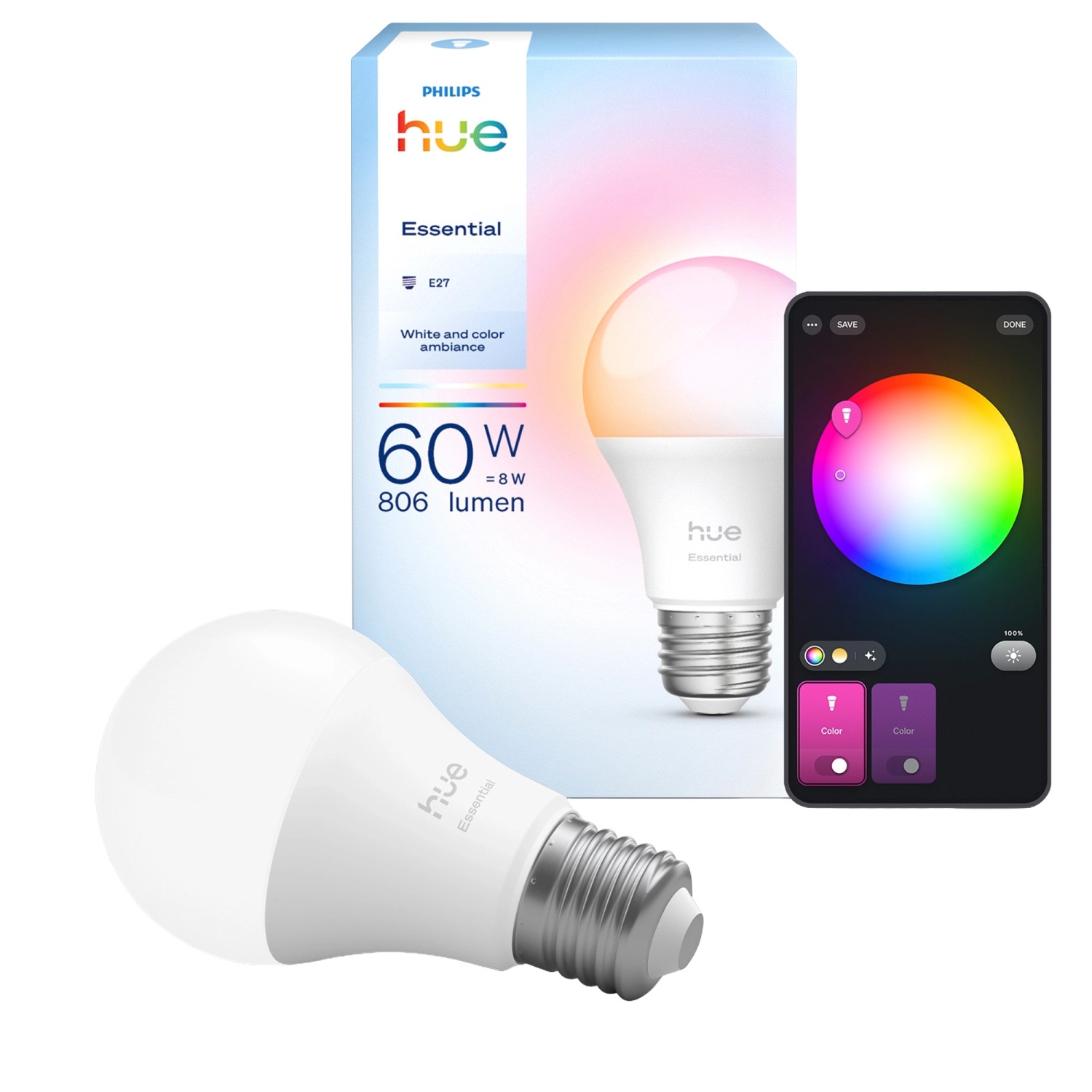 Philips Hue Leuchtmittel E27 Glühlampenform 6.500 K 806 lm 8 W günstig online kaufen