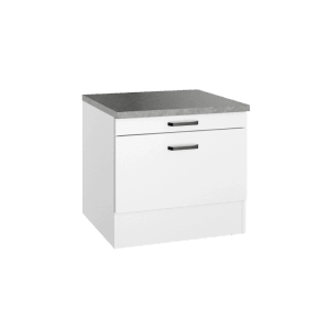 Weißer OPTIFIT Unterschrank Bonn214 (60cm) mit grauer Arbeitsplatte für Hauswirtschaftsraum.